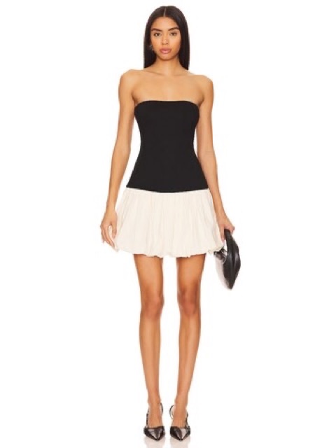 Nwt Opt Leah Strapless Two Tone Mini Dress Xs Black White Velvet Colorblock